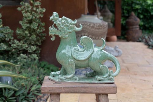 celadon ceramic foo dragon sculpture