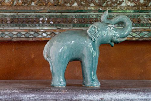 blue celadon ceramic elephant sculpture