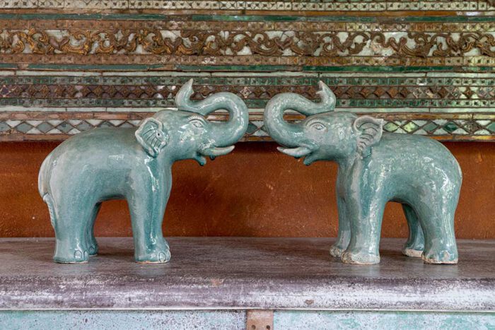blue celadon ceramic elephant sculpture