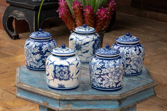 Blue and White lidded jars