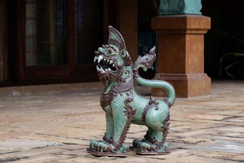 Thai celadon glazed lucky singha lion statue