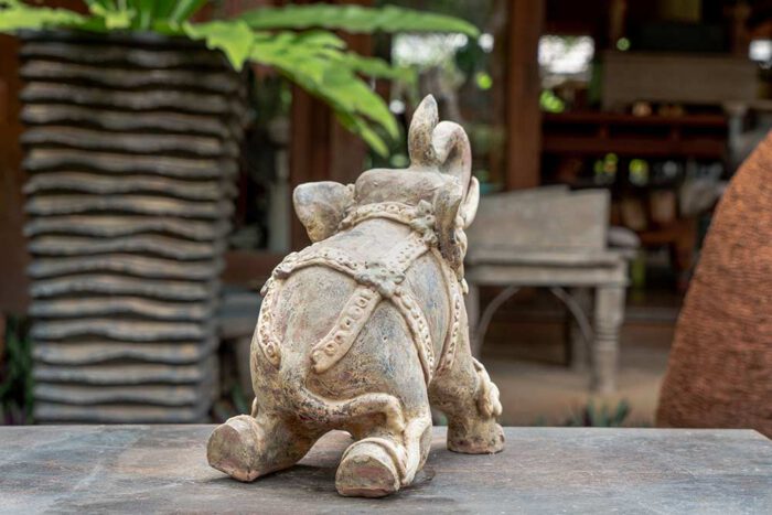 Thai Ceramic Kneeling Elephant Sculpture