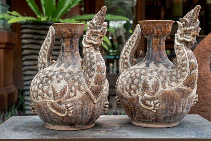 Thai earthenware dragon vase