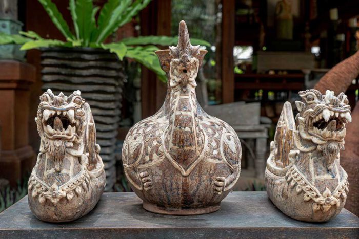 Thai earthenwware dragon boats